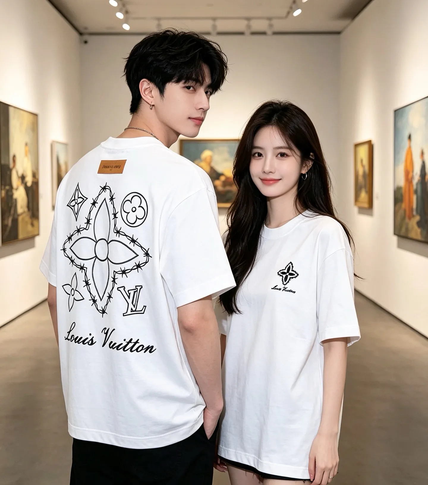 Louis Vuitton/Louis Vuitton four-leaf clover old flower embroidery round neck short sleeves